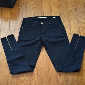 Black Skinny Jeans with Gold Zipper Accents